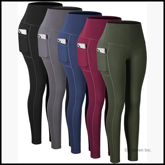 High Waisted Tummy Control Leggings with Pockets Polyester Spandex
